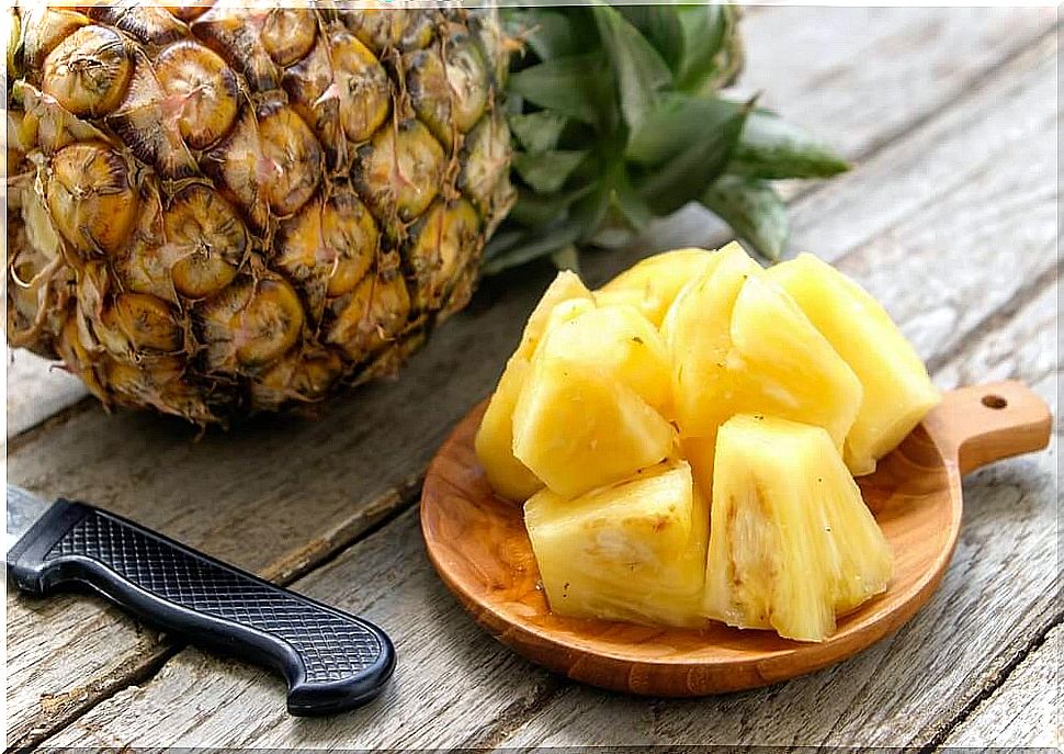 Pineapple on cutting board