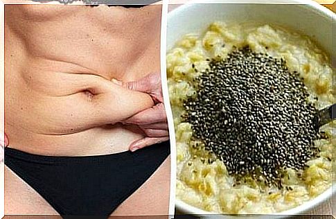 Breakfast with oatmeal and chia seeds for a flat stomach