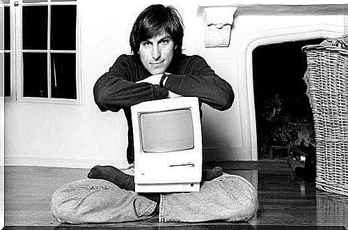 Young Steve Jobs with his invention